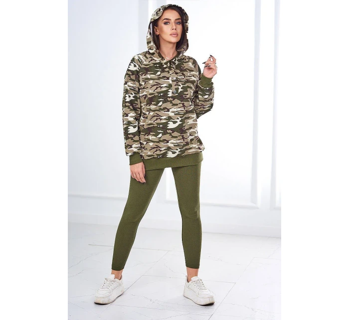 3dílná souprava Vřesoviště  halenka, top a legíny khaki + ecru