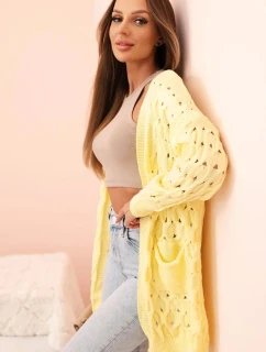 Dámský cardigan s kapsami a síťovinou žlutý