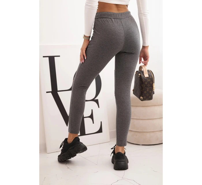 Dámské bavlněné kalhoty s oděvy a gumou v pase grafitové Dámské bavlněné kalhoty s oděvy a gumou v pase grafitové