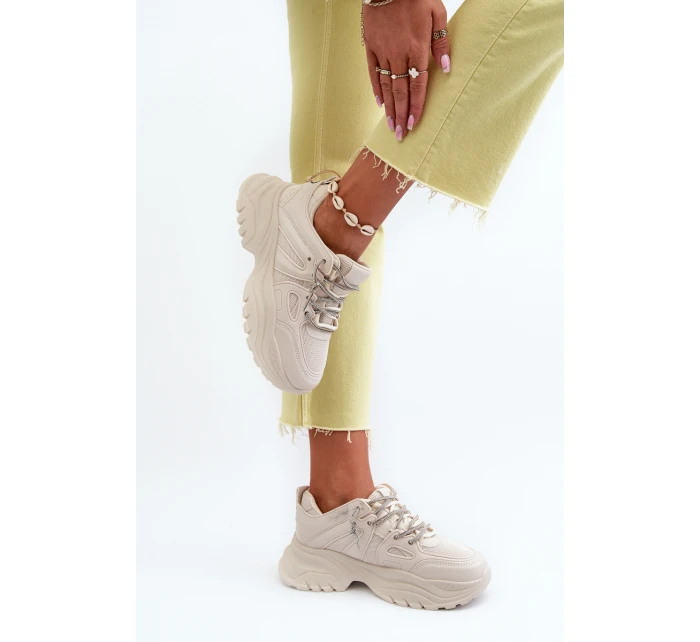 Dámské tenisky na masivní podrážce s ozdobným šněrováním béžové Relissa