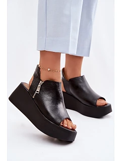 model 22100618 Kožené sandály na platformě Černé - Zazoo