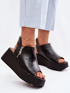 model 22100618 Kožené sandály na platformě Černé - Zazoo