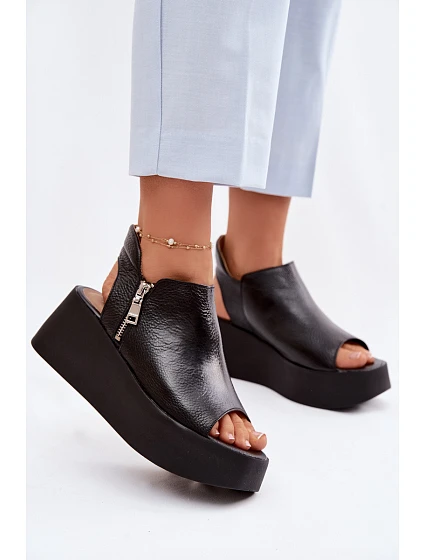 model 22100618 Kožené sandály na platformě Černé - Zazoo