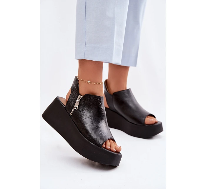 model 22100618 Kožené sandály na platformě Černé - Zazoo