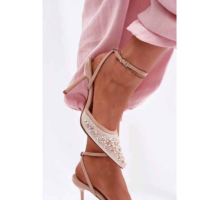 Dámské sandály na podpatku z eko kůže béžové Sedira