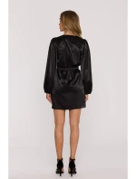 Saténové mini šaty s rukávy černé model 21479302 - Moe