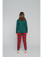 Santa pyžamo pro dívky, dlouhý rukáv, dlouhé nohavice - zelená/potisk