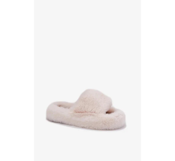 Dámské pantofle s kožíškem Biella – světle béžové