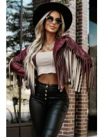 model 21337606 Krátká bunda s třásněmi z měkké ekokůže vínová - numoco basic model 21337606 Krátká bunda s třásněmi z měkké ekokůže vínová - numoco basic