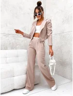 Béžový dámský komplet krátké sako a široké kalhoty model 19763935 - Moon Béžový dámský komplet krátké sako a široké kalhoty model 19763935 - Moon