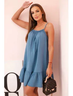 Dámské mušelínové šaty s ramínky a volánem džínovina