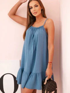 Dámské mušelínové šaty s ramínky a volánem džínovina