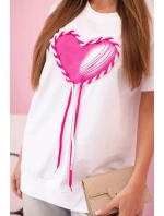 Dámské oversize bavlněné tričko srdcem a třásněmi bílá