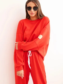 Dámský komplet máslový s volnou mikinou a kalhotami s nápisem LOVE červený