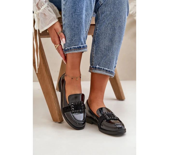 Lakované Dámské Mokasíny S Dekorací Černé model 21670156 - VINCEZA