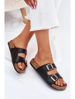 Dámské sandály s přezkami z eko kůže černé Iskira Dámské sandály s přezkami z eko kůže černé Iskira