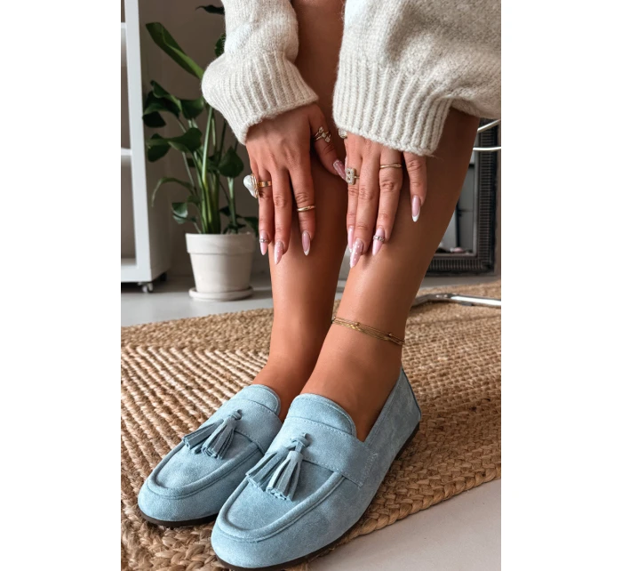 Dámské mokasíny s plochou podrážkou a třásněmi, modré Marilisse Dámské mokasíny s plochou podrážkou a třásněmi, modré Marilisse