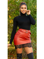 Sexy Leather Look Skirt with Lace