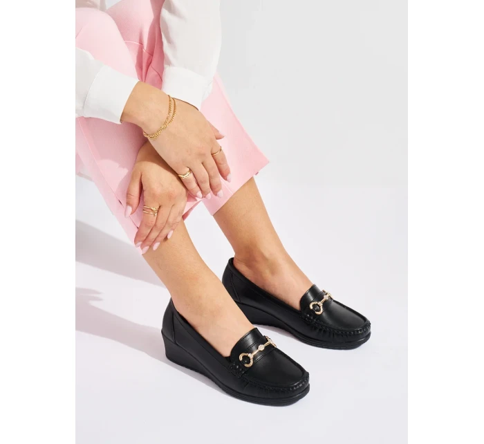 Originální dámské černé mokasíny na klínku Originální dámské černé mokasíny na klínku