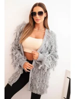 Dámský cardigan s třásněmi a volným střihem šedý