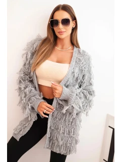 Dámský cardigan s třásněmi a volným střihem šedý