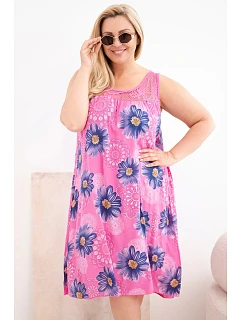 Dámské šaty Plus Size z viskózy s květinami s krajkovým výstřihem růžová