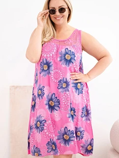 Dámské šaty Plus Size z viskózy s květinami s krajkovým výstřihem růžová