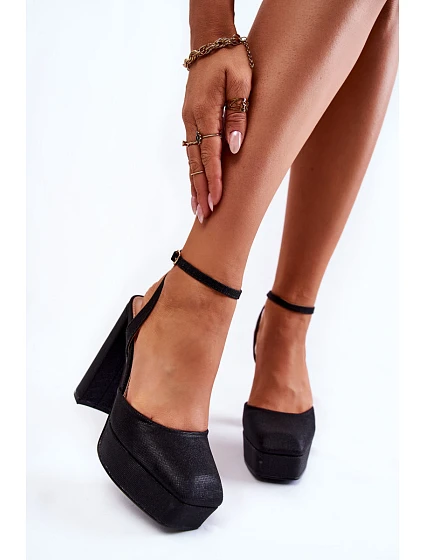 Dámské sandály třpytivé na podpatku Černe model 21596977 - Boto