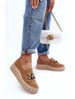 Zamszové dámské polobotky na platformě s ozdobou tmavě béžové Lewski model 21636657 - Boto