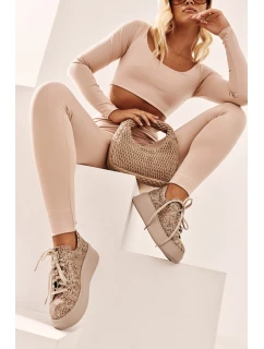 Kožené sportovní boty na platformě model 21657258 Bežové - Maciejka