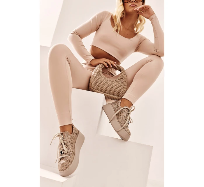 Kožené sportovní boty na platformě model 21657258 Bežové - Maciejka