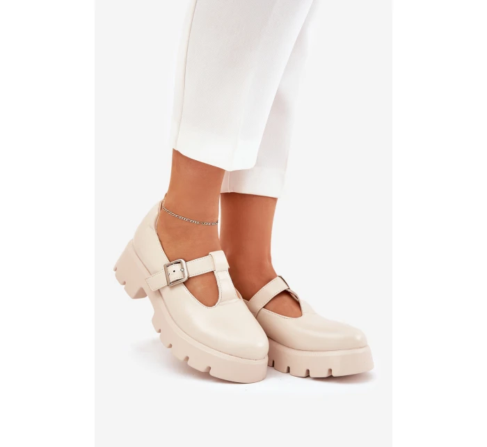 Dámské Polobotky S Přezkou Na Platformě A Plochém Podpatku Béžové model 21690535 - Boto