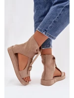 Dámské sandály s vysokým svrškem tmavě béžové model 21943374 - Boto