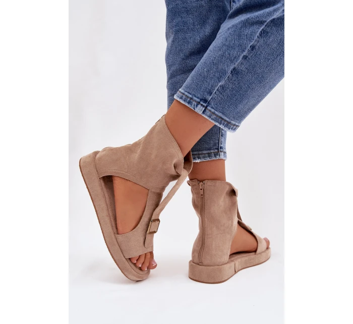 Dámské sandály s vysokým svrškem tmavě béžové model 21943374 - Boto