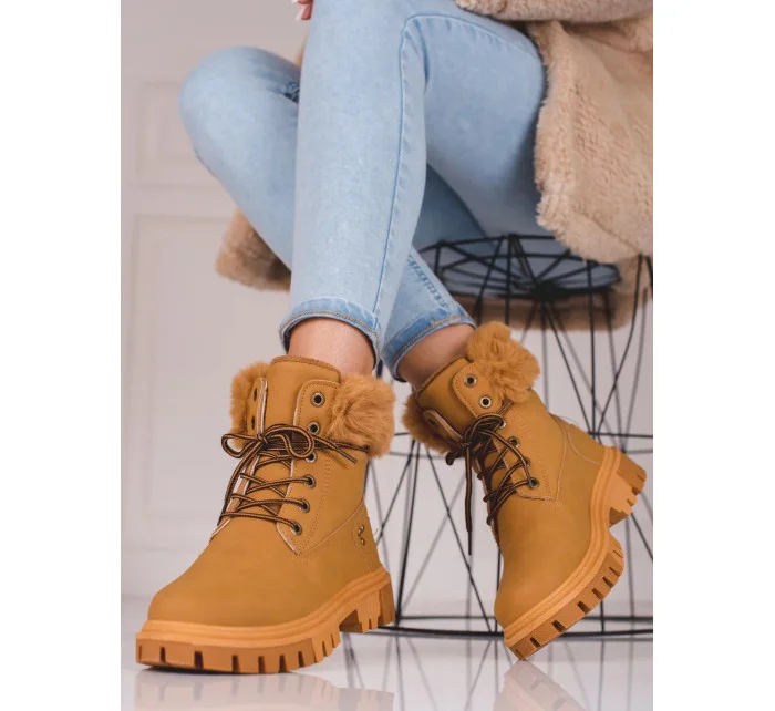 Dámské kotníkové boty s kožíškem Camel model 18015378 - Gemini Dámské kotníkové boty s kožíškem Camel model 18015378 - Gemini