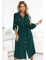 model 21402432 Midi košilka se zlatými knoflíky a vázáním zelená - numoco basic