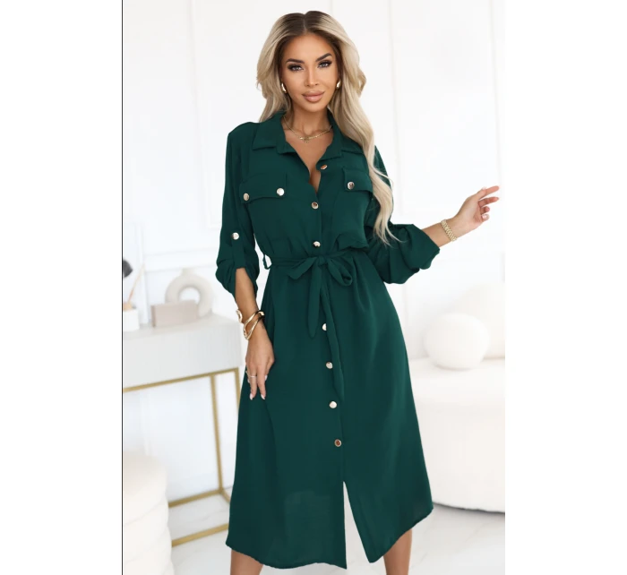 model 21402432 Midi košilka se zlatými knoflíky a vázáním zelená - numoco basic