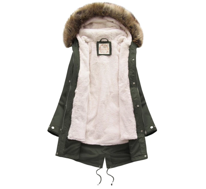 Dámská zimní bunda parka v army barvě s odepínací podšívkou a kapucí (7626BIG) Dámská zimní bunda parka v army barvě s odepínací podšívkou a kapucí (7626BIG)
