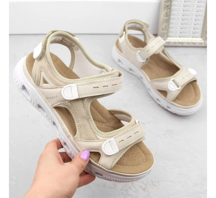 Pohodlné sandály na suchý zip Rieker W RKR691 beige