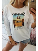 Halenka s potiskem Letní auto bílá Halenka s potiskem Letní auto bílá