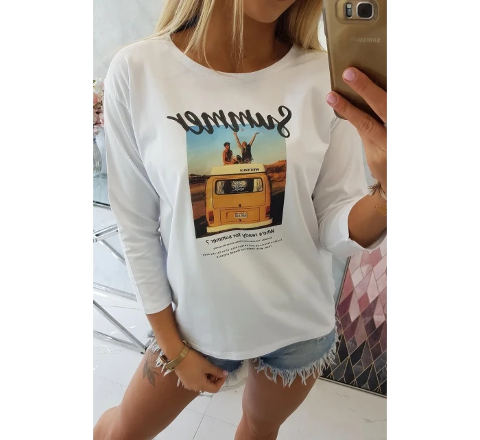 Halenka s potiskem Letní auto bílá Halenka s potiskem Letní auto bílá