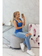 Halenka bez ramínek s volánky chrpově modrá Halenka bez ramínek s volánky chrpově modrá