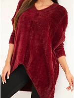 Dámský svetr Plus Size s výstřihem do V bordový
