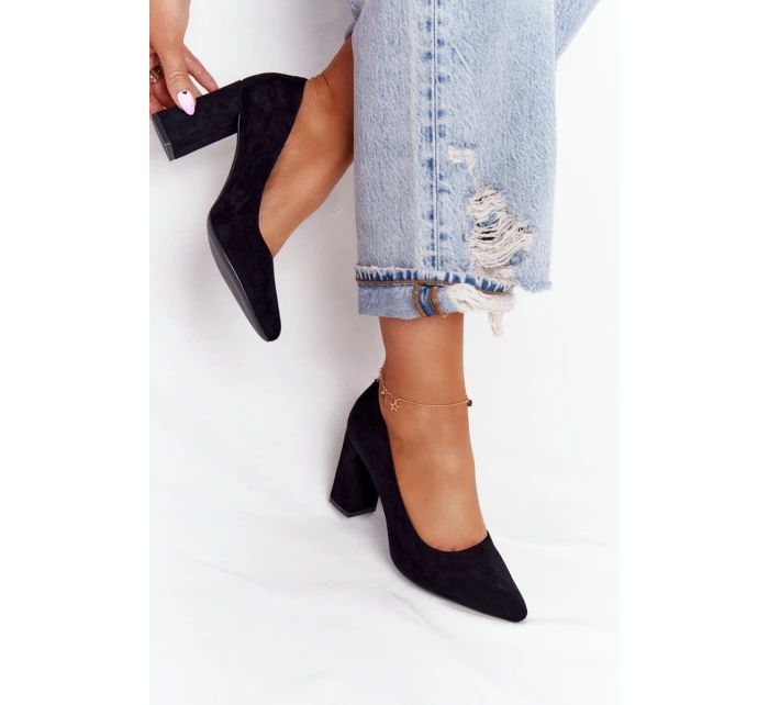 Semišové Lodičky Na Podpatku model 21549621 Černé - SERGIO LEONE