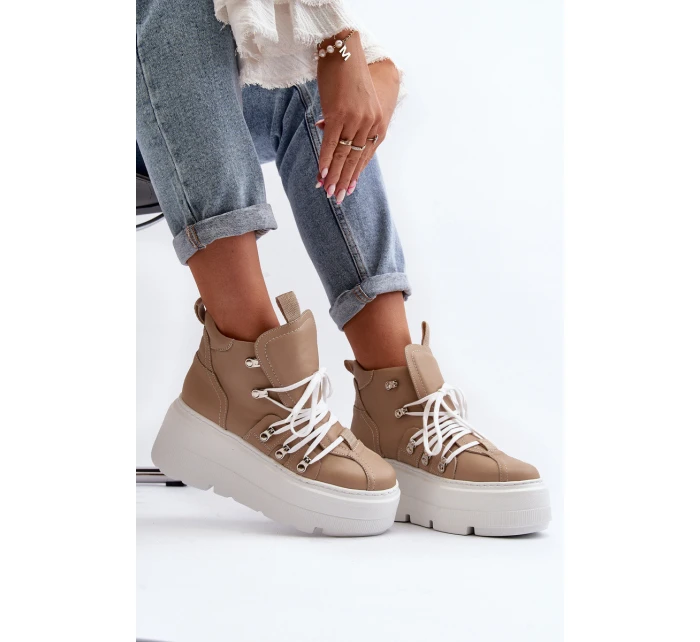 Zazoo 3416 Kožené Dámské Sportovní Boty Beige