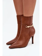 Dámské kotníkové boty na jehlovém podpatku s páskem a zlatým zateplené Camel model 21710800 - Boto Dámské kotníkové boty na jehlovém podpatku s páskem a zlatým zateplené Camel model 21710800 - Boto