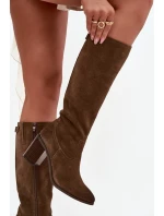 Dámské kozačky z přírodního semiše vyhřívané s podpätkem Sergio Leone KZ25668-S olivové