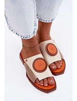 Kožené dámské geometrické pantofle Maciejka K7479-18 Béžovo-oranžové