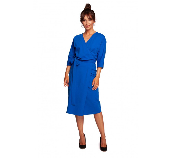 B241 Zavinovací šaty s páskem na zavazování - královská modř