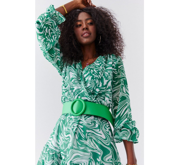 Zelené šifonové šaty s širokým páskem